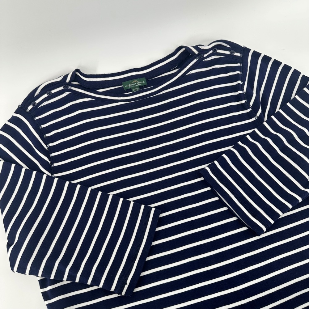Lauren Ralph Lauren Striped Knit Dress Navy Blue White Cotton 2X
